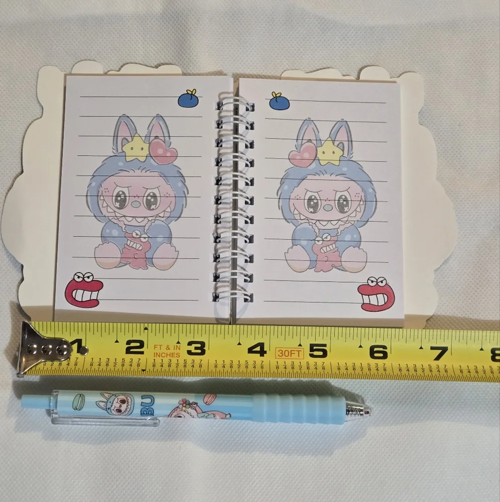 🍒🍒 Labubu Blue and Pink Spiral Notebook & Pen With Grip